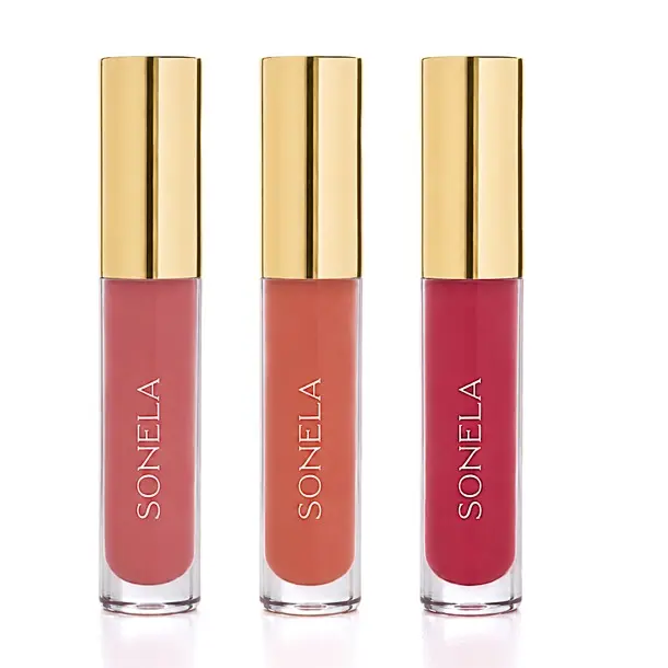 The Gloss Trio Bundle by Sonela | Peptide Lip Plumping Gloss Set, Acne Safe & Hypoallergenic | Hydrating Lipgloss with Hyaluronic Acid & Avocado Oil for Smooth, Fuller Lips | Everyday Glossy Makeup Essential | Science Backed, Lightweight & Natural Looking