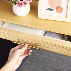 4-Pack Champagne Gold Aluminum Alloy T-Bar Cabinet Door Handles Kitchen Door Levers, for Bathroom, Closet, Wardrobe, Furniture Hardware (HolSpacing 96mm)