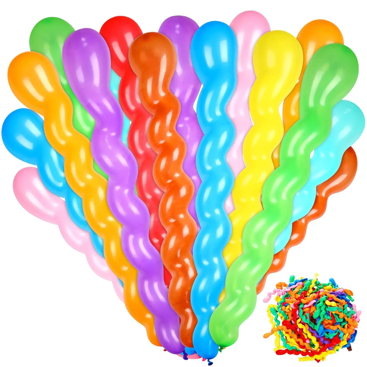 500 Pcs 40 Inches Latex Spiral Balloons - 9 Assorted Colors For Party Decorations, Birthday Festival Supplies - Twisted Long Colorful Silly Playing Balloons