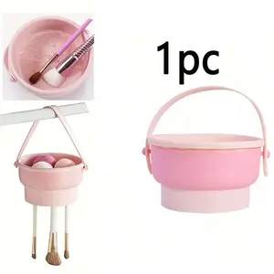 Silicone Makeup Brush Cleaning Case, Cosmetic Sponge Cleaner, Beauty Brush Cleaning Bowl, Display Stand Set, 1pc