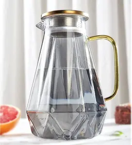 DUJUST Black Diamond Glass Pitcher with Lid [68 Oz], Elegant Design Water Pitcher with Handle, Decoration for Room, High Durability Water Glass Carafe for Ice Tea Maker, Beverage, Hot/Cold Coffee Eletree