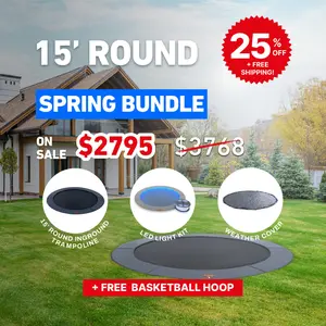 15' Round Pro-Line In-Ground Trampoline with LED Lights and Protective Cover