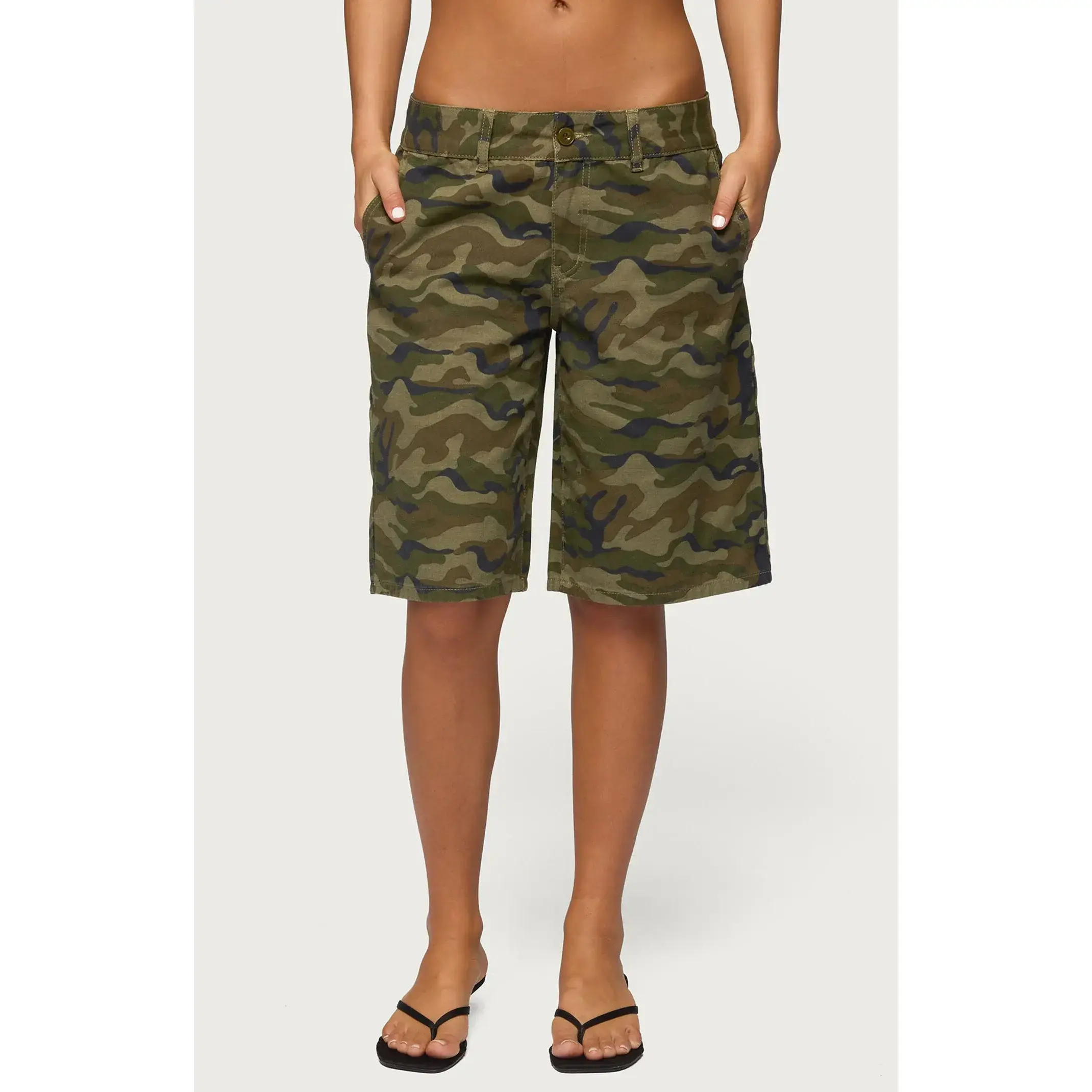 Edikted Women's Camo Denim Low Rise Bermuda Shorts