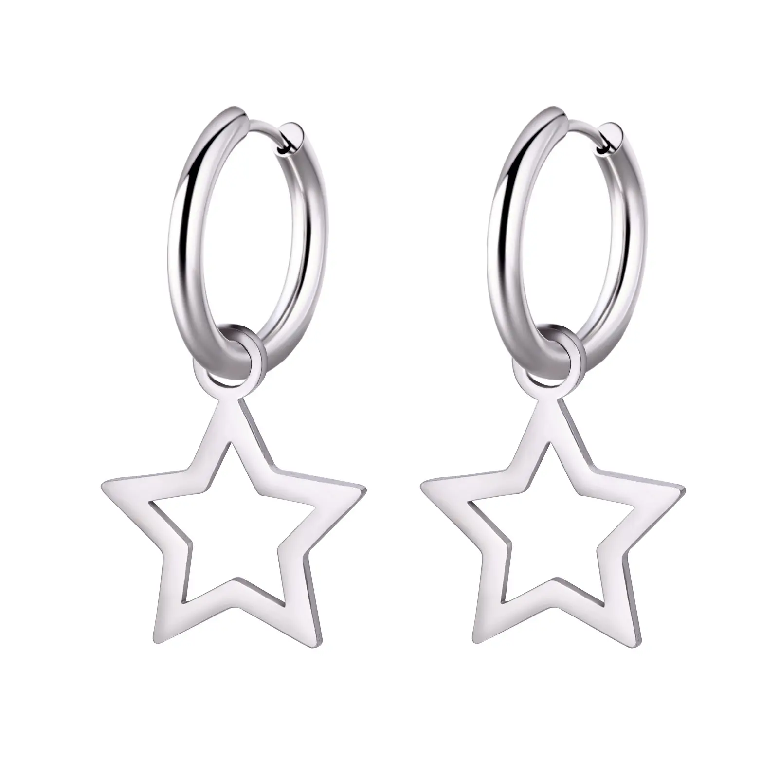 OUFER Body Jewelry 2PCS 316L Stainless Steel Star-Shaped Hoop Clickers Earrings for Women, Elegant Unique Design with Secure Click-On Clasp
