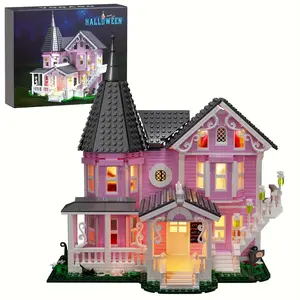 HEGOAI Pink Palace Building Blocks House Puzzle Set, 1349 pieces suitable for adult birthday gifts, Halloween gifts, Christmas gifts, is a great room decoration
