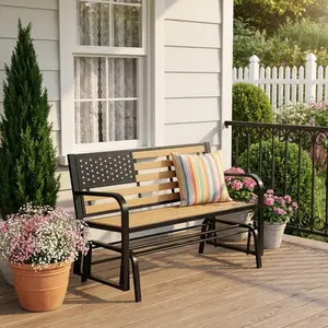 2-Person Outdoor Glider Bench, Classic American Style Rocking Bench with Slatted Backrest, Weather-Resistant Patio Bench for Garden, Porch & Patio