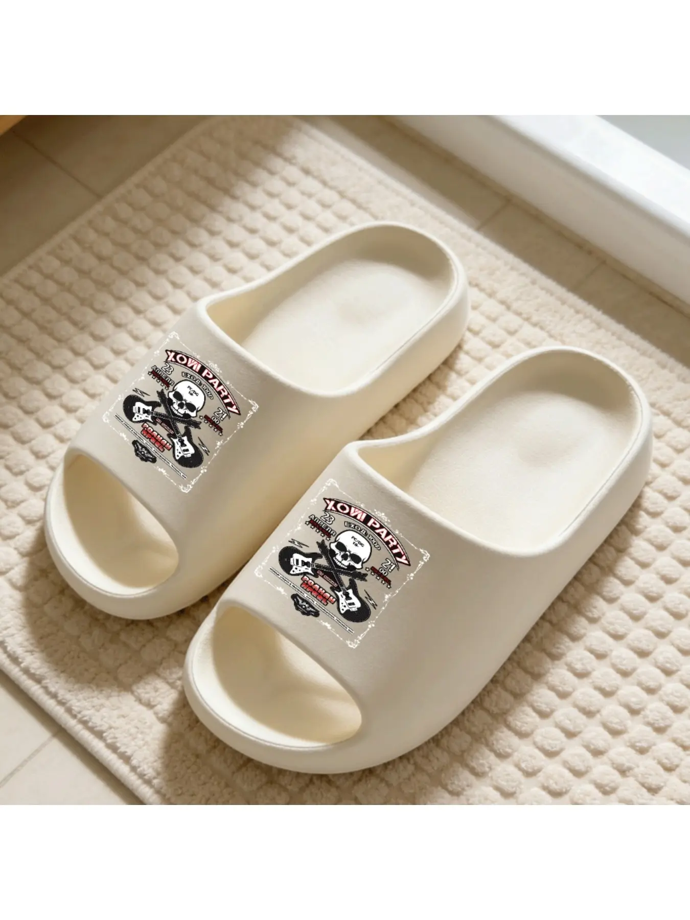 Unisex Rock Skull Guitar Print Slippers, Soft Eva Sole, Non-Slip Quiet Design, All-Season Indoor Footwear, Ideal for Bathroom & Bedroom