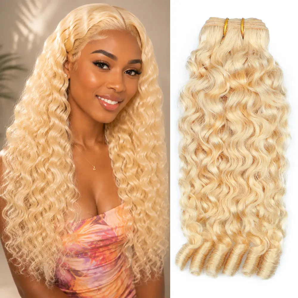 613 Blonde Burmese Curly Bundles Human Hair 3C 4A Water Wave Extensions Spiral Curl Ends Double Weft Remy Human Hair Weave Can Be Dyed 613 Bundles for Sew In, Hair Bundles, Hair Extension Styles