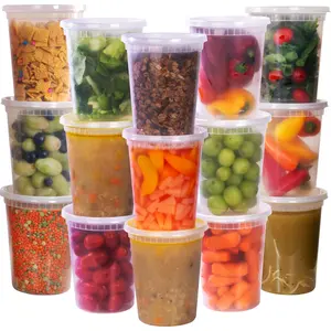 Deli Containers with Lids 32 oz. [24 Sets] Plastic Soup Containers with lids Deli Cups, To Go Food Containers Food Storage Kitchen