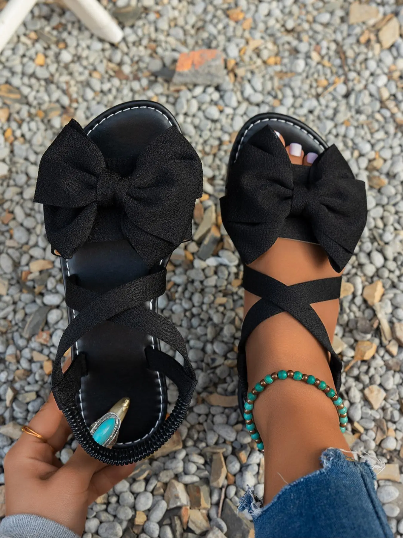 Women's Elegant Bowknot Design Sandals, Casual Trendy Flat Sandals, Fashionable Shoes for Daily Wear, Bow Decor Sandals, Bow Decorated Sandals
