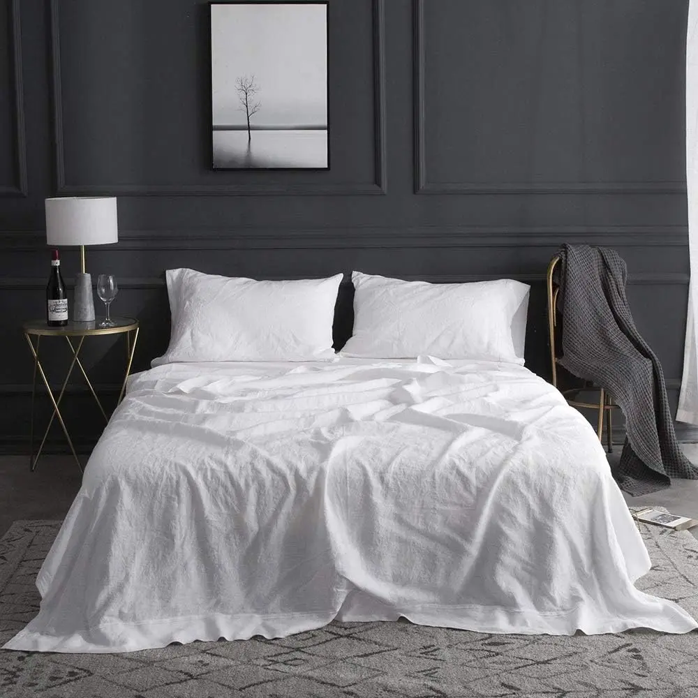 Simple&Opulence 100% Washed Linen Sheet Set, Natural France Flax Bed Sheet, Breathable,Ultra Soft,Farmhouse Bedding, Flat Sheet, Fitted Sheet, Pillowcase, memorial day,summerwins