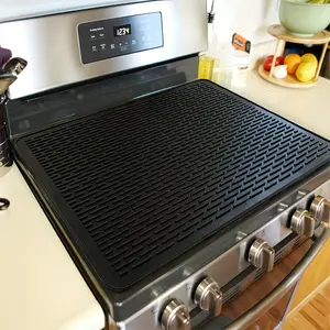 Silicone Stove Top Covers for Electric Stove, 28 X 20 Inch Heat Resistant Glass Top Stove Cover Protector Mat with Raised Line Ridge for Dish Drying, Black, Kitchen Gifts