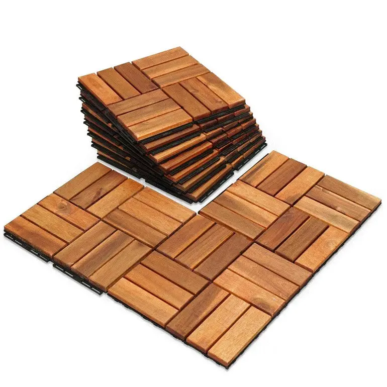 Solid Wood Deck Tiles, 10-Pack Eco-Conscious Brand Durable Flooring with Built-In Drainage Gaps for Balcony Home Improvement Projects