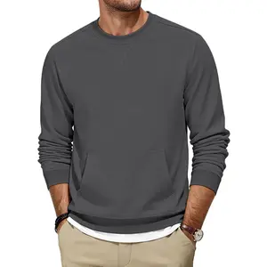 AUSELILY MEN Men's Crewneck Sweatshirts Cotton Soild Casual Pullover Shirt Long Sleeve with Pockets 2025 New X Decoration