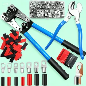 Professional Crimping Tool Kit with Wire Cutter for 1/0 to 10 AWG Gauge, 80pcs Tinned Copper Ring Terminals and 100pcs Heat Shrink Tubing, Reusable Crimper for Electrical Wire Connectors, Complete Set for Secure Battery Cable Lugs Installation