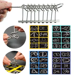 Metal Brain Teaser Puzzles,Physics Mind Metal Puzzles,9 Linked Rings Metal Puzzle,Ring Toy Set Puzzle Pieces Game Solution Interlock Metal Wire Puzzle Solving.