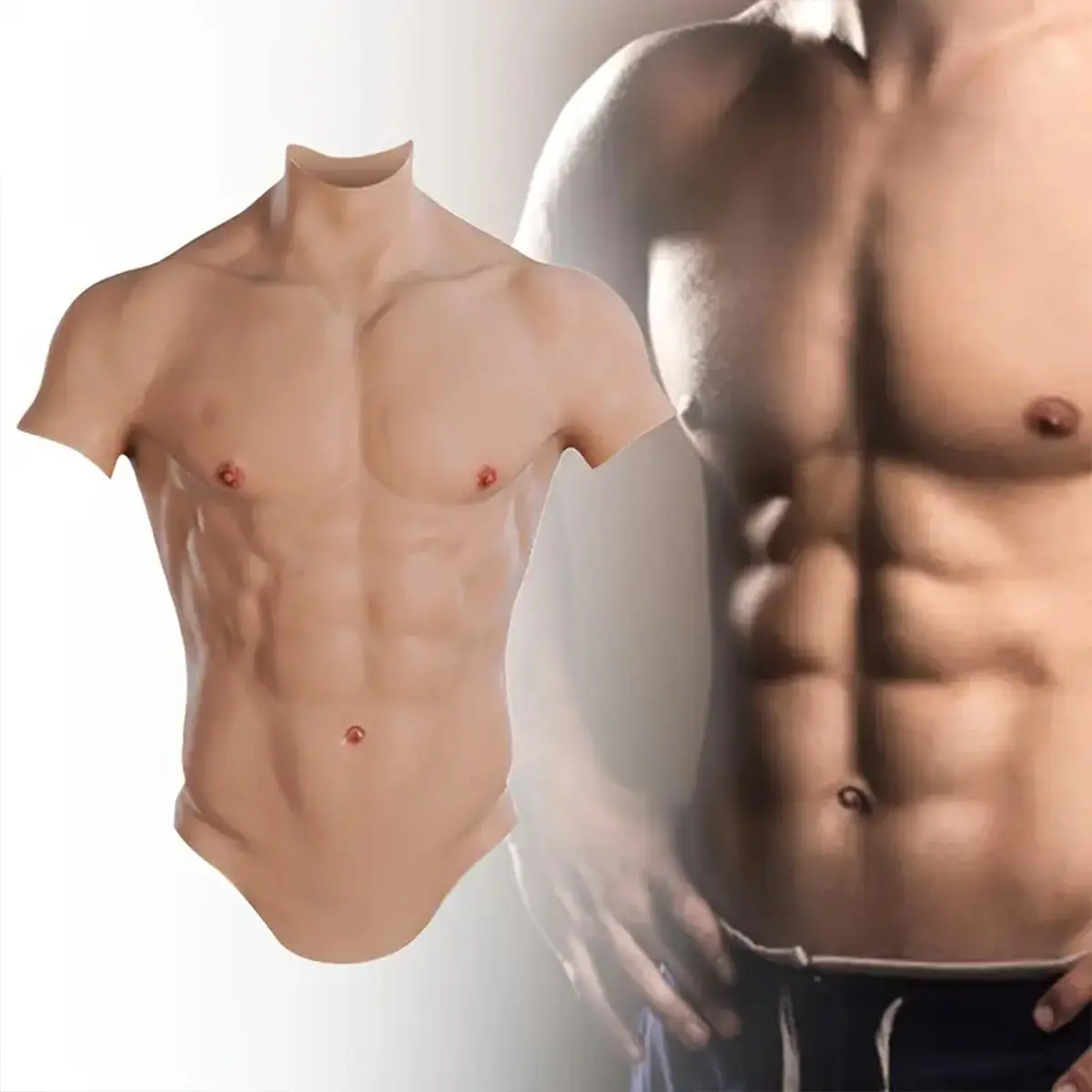 Women's Silicone Fake Muscle Suit with Realistic Skin Texture, Artificial Chest & Belly (With Belly Button) for Cosplay Costumes, Clothes