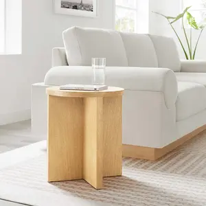 Modway Silas Round Mango Wood Side Table in Natural