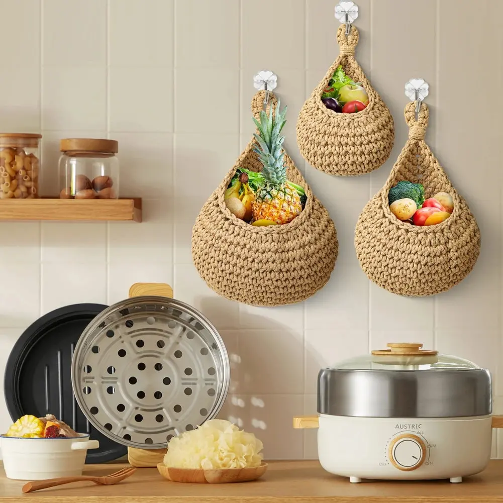 Wall Hanging Fruit Basket - Handwoven Kitchen Organizer