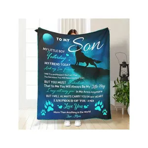 Ultra-Soft Flannel 'to My Son' Love Letter Blanket -, All-Season Comfort With Digital Wolf Print From Mom, Washable, Contemporary Style, Wearable Blanket
