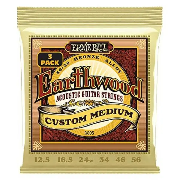 Ernie Ball Earthwood Custom Medium 80/20 Bronze Acoustic Guitar Strings 3-Pack - 12.5-56 (P03005)