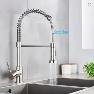 Commercial Kitchen Sink Faucet with Pull-Down Spray Head, Stainless Steel Single Handle Spring Tap, Brushed Nickel Finish, High Arc Faucet