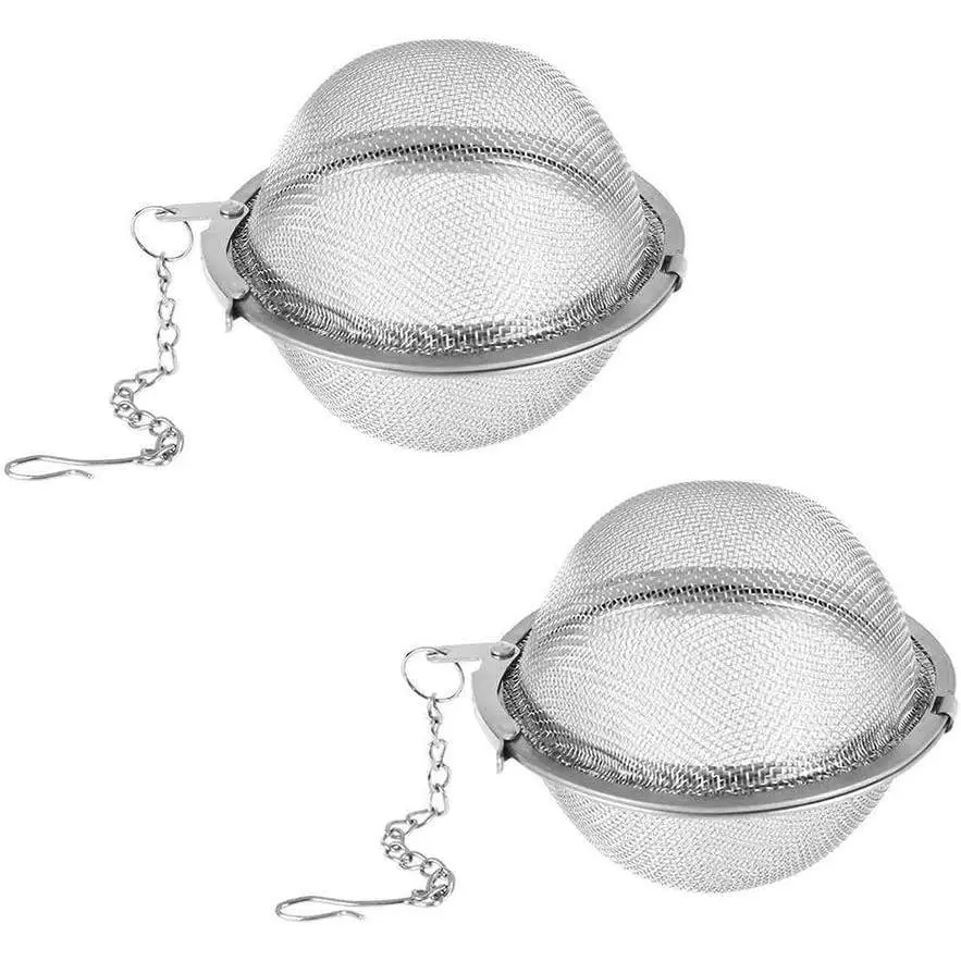 Stainless Steel Mesh Infuser Filter - 2-Count Set with Extended Chain Hook, Easy Cleanup Modern Synthetic Tea Making Tools & Accessories for Loose Leaf Tea, Spices