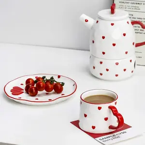Creative Heart Pattern Tea Set, 1 Count Ceramic Teapot & 1 Count Teacup, Tea Making Tool for Home Office Use, Gift for Friend