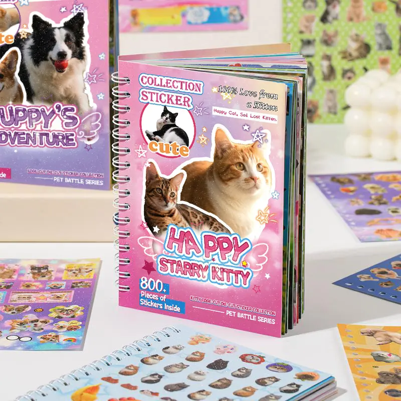 2-in-1 Kids' Animal Sticker Book Set - 1600 Cute Cool Stickers, 60-Page Coil-Bound Meme Album, Office Stationery for Scrapbooking, Planner Use, Craft & DIY, Birthday Back to School Gift with Illustrations & Decorative Decals