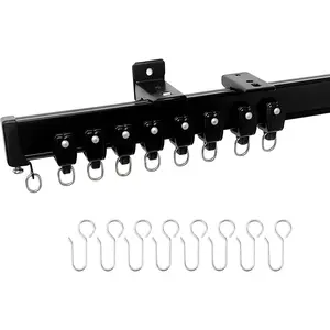 Ceiling Curtain Track Set with Hooks Ceiling Mount and Wall Mount Room Divider Sliding Curtain Tracks Rods Flexible Heavy Duty Curtain Rail Hook Sets, Black, 9FT