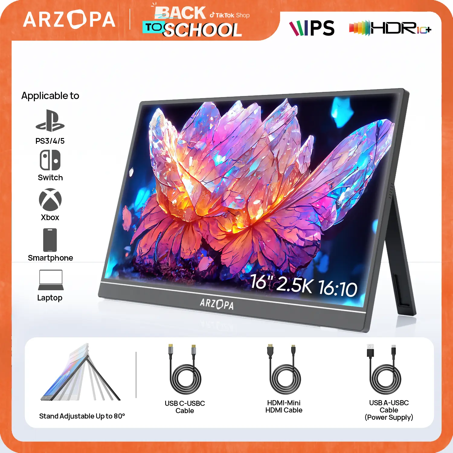 ARZOPA 16" 2.5K Portable Monitor 2560x1600 QHD IPS Display 123% sRGB USB-C HDMI External Second Screen for Mac Laptop Phone PS4/5 Xbox Switch iPhone15