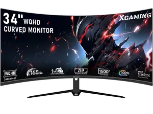34-Inch Ultrawide Curved Gaming Monitor, 3440x1440 WQHD, Up to 165Hz, 1ms, 1500R Curvature, 100% sRGB, FreeSync Premium, HDMI 2.0 & DisplayPort 1.4, Wall Mountable - Black