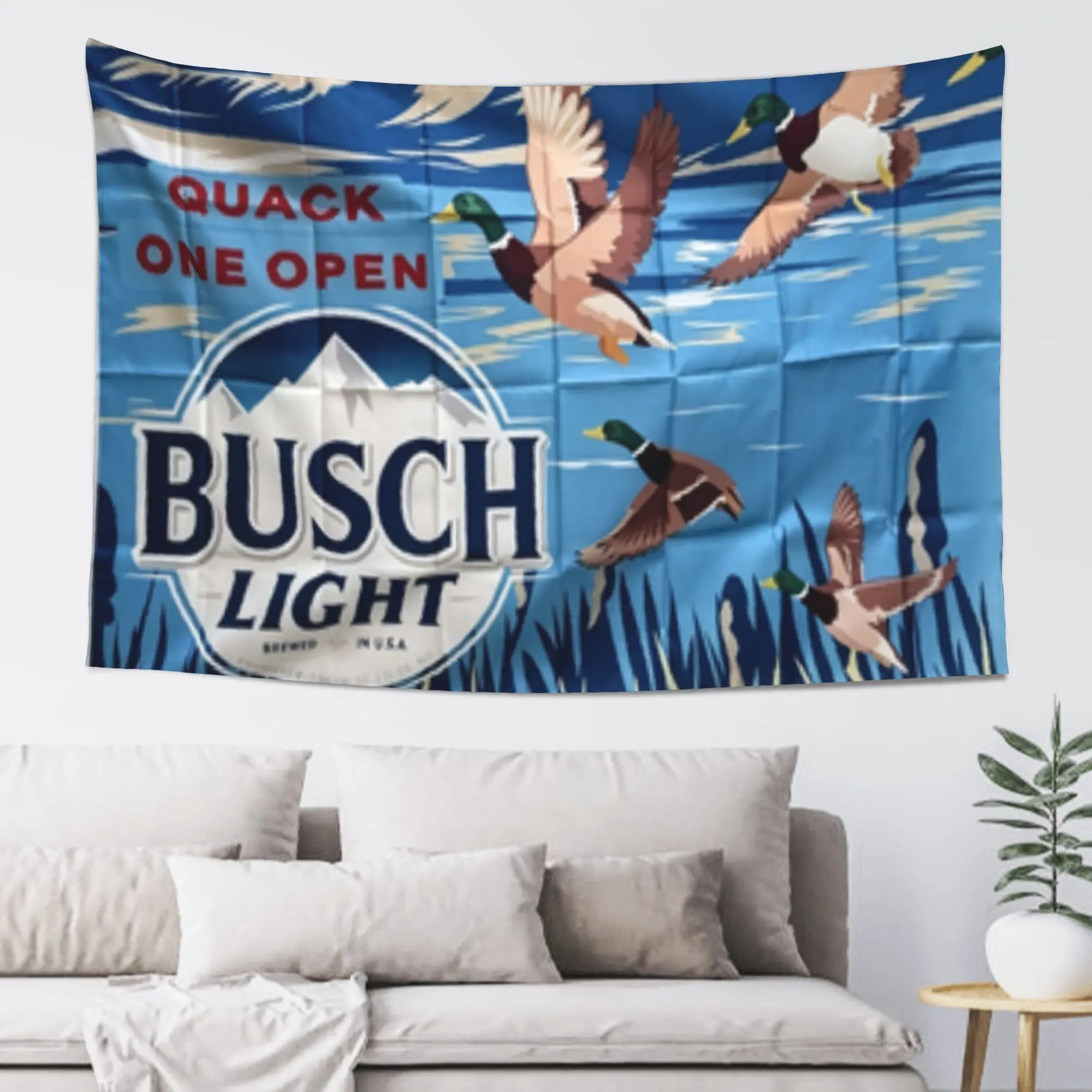 Busch Light Quack Open Duck Hunting Beer Flag, 3x5 Ft Water Proof Polyester Banner - Single-Sided/Double-Sided with Double-Side Print, Brass Grommets, USA Brewed Decor for College Dorms, Living Rooms