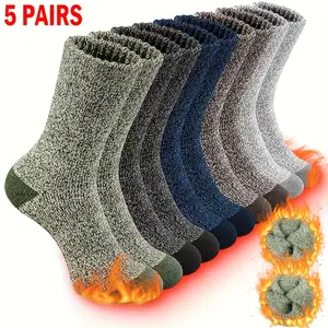 Cozy & Warm 5pcs Men's Thermal Winter Socks - Breathable Polyester Blend, Machine Washable for Hiking, Fishing  Fabric Menswear solid color brief