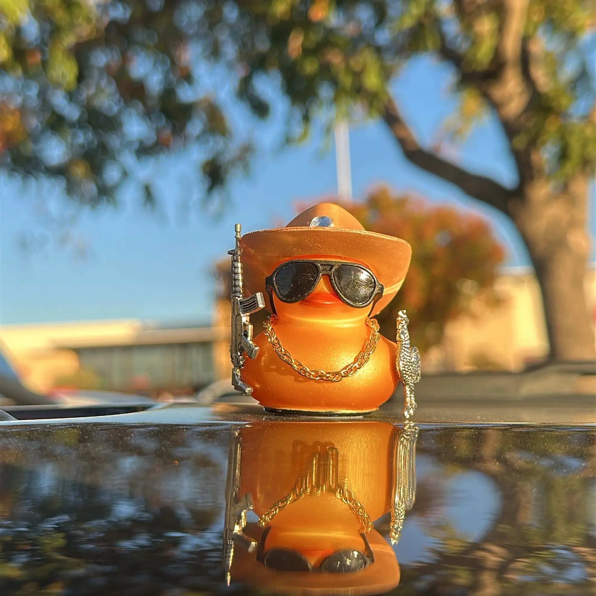 El Compa Gallo Duck - Gold Rubber Duck with Sunglasses, Sunglasses Charm & Silver Chicken