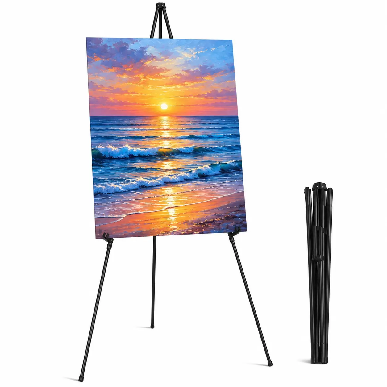 Artist Floor Easel for Canvas and Artwork, Metal Tripod Exhibition Easel for Paintings, Prints, School Art Projects, Studios and Creative Displays