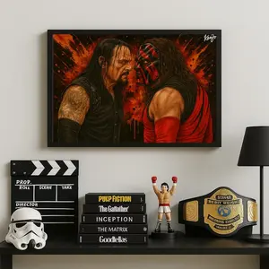 Undertaker vs Kane Wrestling Poster WWE Fan Art Print Brothers of Destruction Face-Off Glossy Wall Art #357