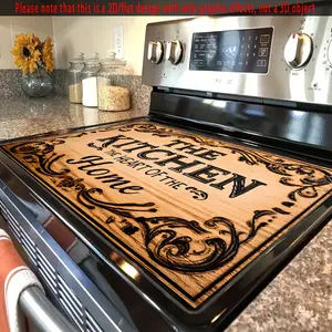 1pc, 2D/Flat Wooden Kitchen Quote Stove Protector Mat 28.3"x20.5" - Non-Slip, Heat-Resistant Synthetic Cover for Electric Glass Stove, Scratch-Resistant, Multipurpose for Flat Top Oven, Washer, Dryer, Mouse Pad, Kitchen Decor