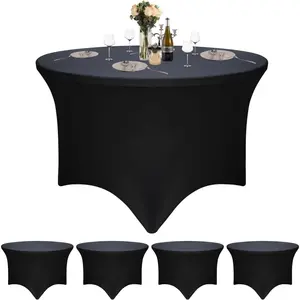 4 Pack Black 72-Inch Diameter x 30-Inch High Round Spandex Tablecloth for 6FT Round Tables|Fitted Stretch Tablecloth with Foot Bag for, Wedding, Birthday, Banquet, Vendor Stand