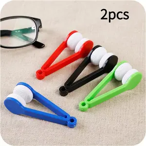 2-piece glasses cleaning set - portable travel combination, including a microfiber cloth and a double-sided brush, keeping glasses spotless anytime, anywhere