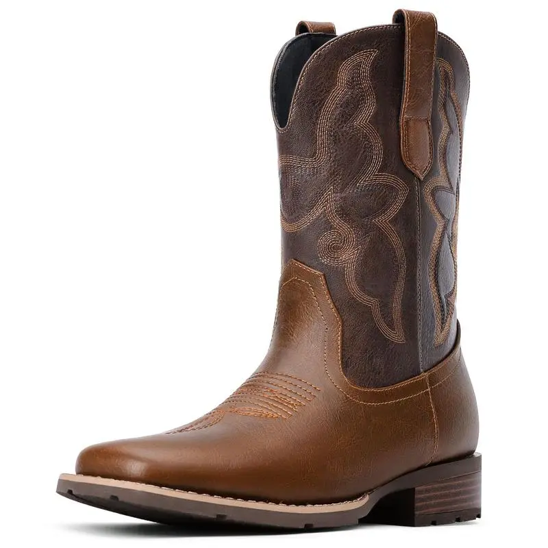 Cowboy Boots for Men Classic Western Square Toe Pull-On Boots with Embroidered Design christmas gift Footwear Walking Shoes Comfort  Decor FathersDayGift(Home Supplies)/(Home Supplies)