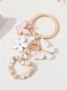Cute Butterfly & Flower Design Keychain, Fashionable Alloy Keychain for Women & Girls, Trendy All-match Keychain for Birthday Gift, Keychain Kawaii, Floral Pattern Keychain, Stylish Keyring