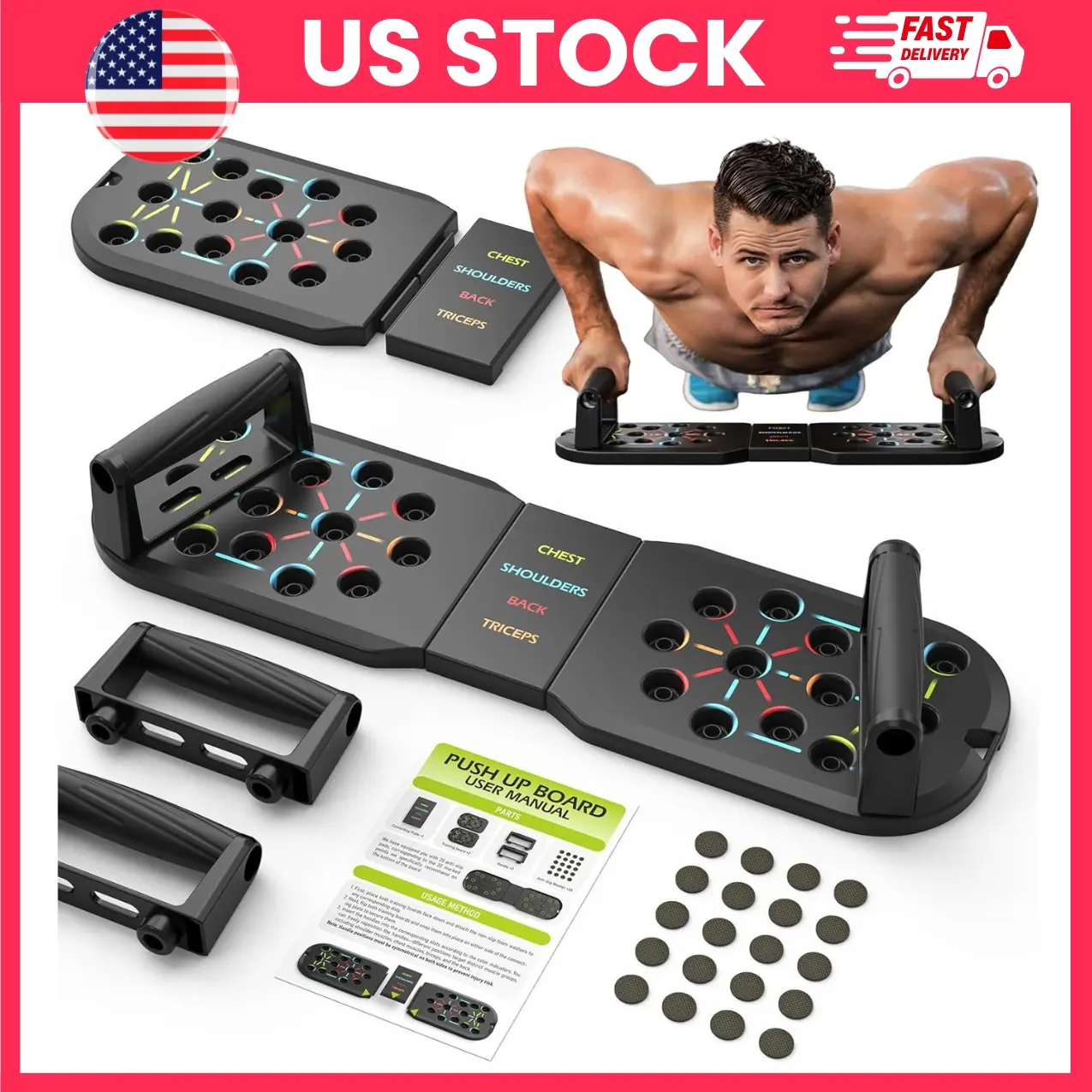 Push Up Board, Foldable Push Up Board with Handles, 20 in 1 Home Gym Workout Equipment for Strength Training, Adjustable Pushup Board for Chest, Shoulders, Back, Triceps & Core |  workout equipment, fitness board, upper body workout, core training
