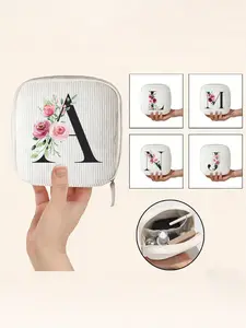 Mini Corduroy Cosmetic Bag, Menstrual Pad Bag, Small Square Travel Handbag, Travel Essentials, Letter Print, Multi-functional Storage Bag, Portable Makeup Bag, Makeup Pouch. Ideal Gift for Girlfriend, Birthday Gift, Valentine's Day Gift.