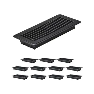 summervibes VEVOR 4x 10 Inch Floor Registers, 12-Pack Vent Grilles, HAVC Heavy-Duty Walkable Iron Floor Vents, Easily Adjustable Rust-Proof Air Vents Deflector with Metal Damper, Ideal for Home Office, Black