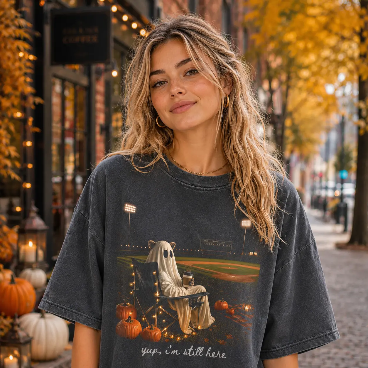 Still Here Racoon Fall Funny Ballfield Dark Shirt Only Baseball Softball Mama Style , Travel Baseball Softball Tournament,Halloween Ghost