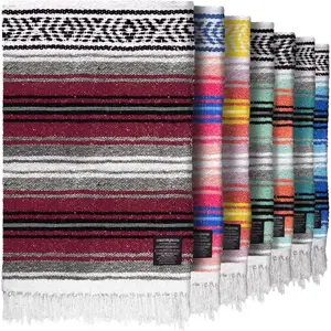 Mexican Blanket (Authentic Handmade Falsa)-Durable, Lightweight Baja Indian Blanket, Mexican Throw, Baja Saddle Blanket for Yoga, Beach, Camping, Picnic, Car/Truck, Outdoor, 70"x50", Cherry
