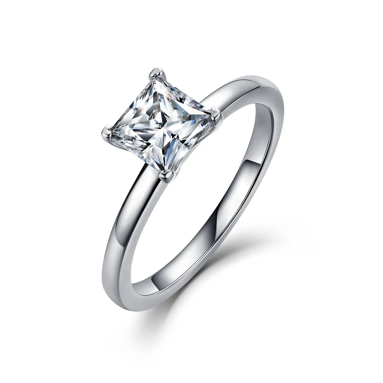 Women's 4-Prong Setting Princess Cut 5A Grade Cubic Zirconia Solitaire Ring, Minimalist Costume Jewelry Proposal Gift, Ideal Anniversary Band for Females, Solitaire Cut, Central Diamond Rings, Affordable Fashion, Simple