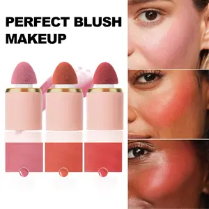 HANDAIYAN mousse liquid blush, comes with a cushion brush, provides a soft matte finish, is buildable, and provides a long-lasting natural rosy complexion