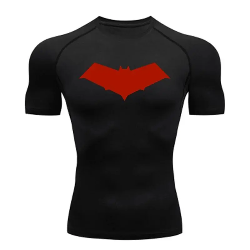 Male Bat Print Compression T-Shirt - Summer Casual Quick-Dry Top for Running, Gym Fitness, MMA Rashguard Workout Sportswear